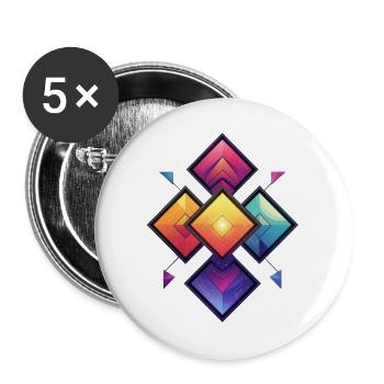 Regenbogen Diamant Kaleido - Buttons groß 56 mm (5er Pack) - Weiß - Vorne