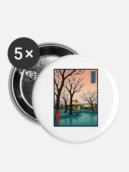 Traditioneller Japanischer Kirschblüten - Buttons groß 56 mm (5er Pack) - Weiß