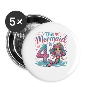 Meerjungfrau 4. Geburtstag 4 Jahre - Buttons groß 56 mm (5er Pack) - Weiß - Vorne