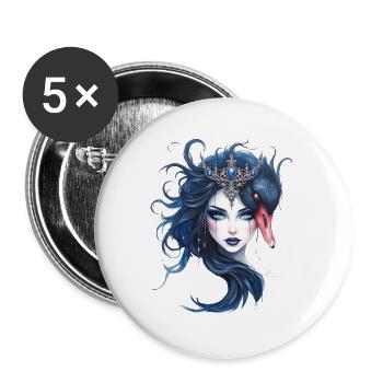 Blue Queen with Swan - Buttons large 2.2''/56 mm (5-pack) - white - Front