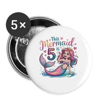 5e anniversaire de la Sirène 5 ans - Lot de 5 grands badges (56 mm) - blanc - Devant
