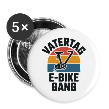 Vatertag E-Bike Gang Papa Geschenk Fahrrad Retro - Buttons groß 56 mm (5er Pack) - Weiß - Vorne