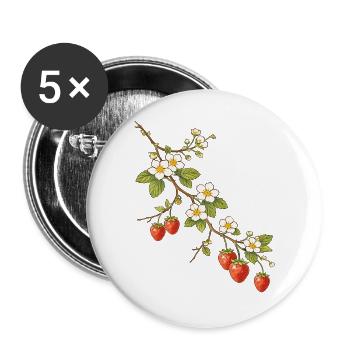 Illustration de branche de fraise avec fleurs - Lot de 5 grands badges (56 mm) - blanc - Devant
