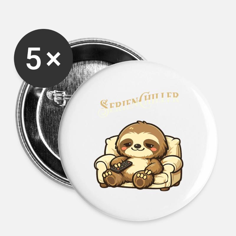 Sloth Series Chiller Pun Saying - Buttons large 2.2''/56 mm (5-pack) - white