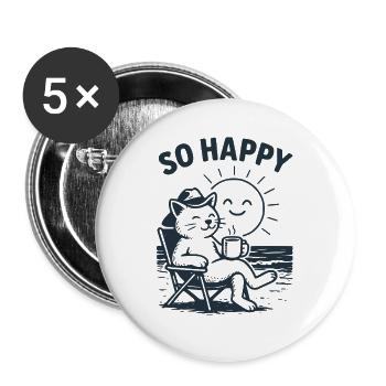Chillende Katze am Strand – So Happy Design - Buttons groß 56 mm (5er Pack) - Weiß - Vorne