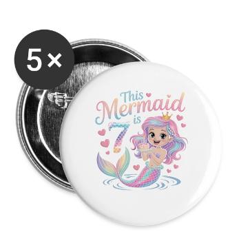 Mermaid 7th Birthday 7 Years - Buttons large 2.2''/56 mm (5-pack) - white - Front