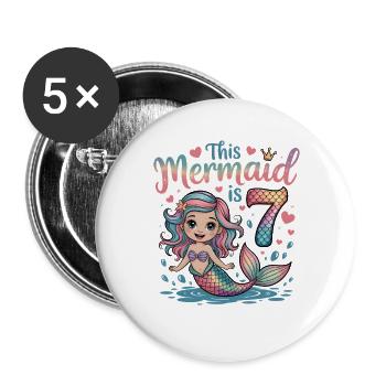 Sirène 7e ans - Lot de 5 grands badges (56 mm) - blanc - Devant