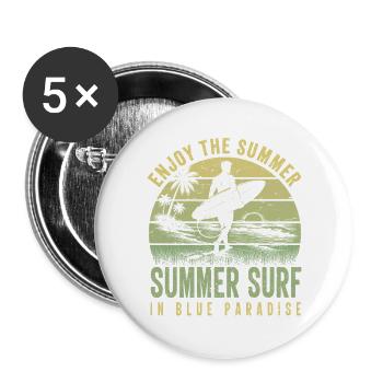 Enjoy the Summer Summer Surf In Blue Paradise - Buttons groß 56 mm (5er Pack) - Weiß - Vorne