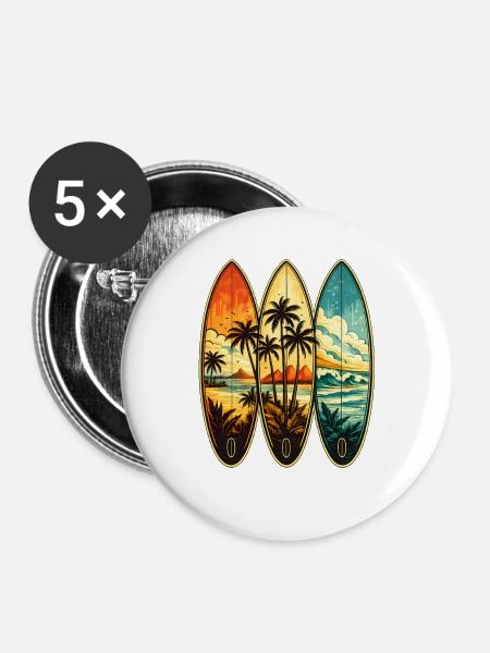 Tropisches Surf-Triptychon - Buttons groß 56 mm (5er Pack) - Weiß