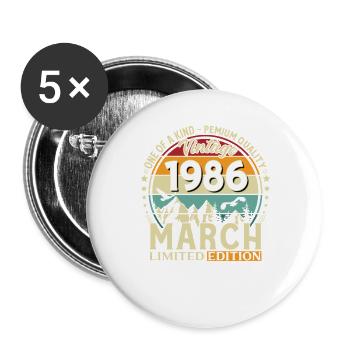40th Birthday Gift Husband Vintage March 1986 - Buttons large 2.2''/56 mm (5-pack) - white - Front