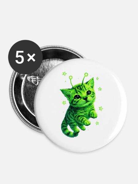 Alien Cat - Buttons groß 56 mm (5er Pack) - Weiß