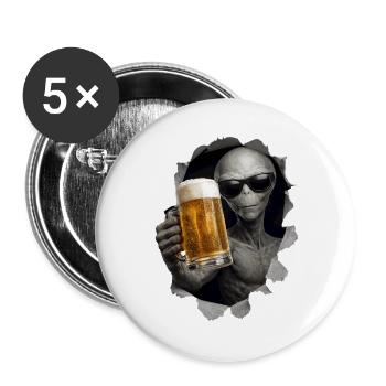 Alien Drinking Beer Looking Out Of Shirt - Buttons large 2.2''/56 mm (5-pack) - white - Front