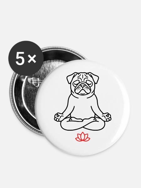 Mops Hund Zen Ausmalbild - Buttons groß 56 mm (5er Pack) - Weiß