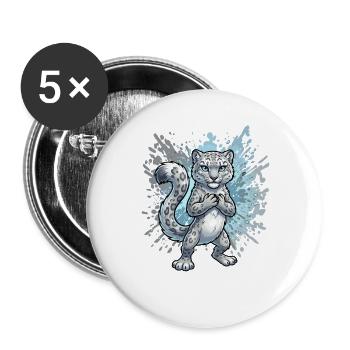 Schneeleopard Jungtier Splash - Buttons groß 56 mm (5er Pack) - Weiß - Vorne
