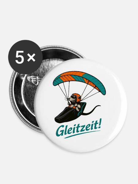 Gleizeit Paragliding Mascot - Buttons groß 56 mm (5er Pack) - Weiß