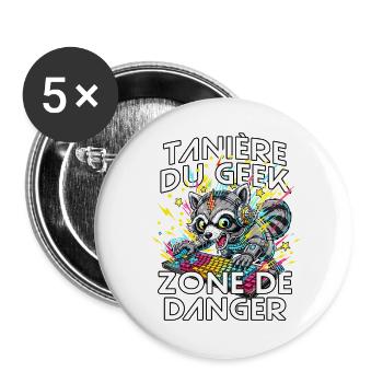 Geek humour gamer homme ado jeux vidéo console - Lot de 5 grands badges (56 mm) - blanc - Devant