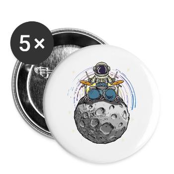 Space-Drummer auf dem Mond - Buttons groß 56 mm (5er Pack) - Weiß - Vorne