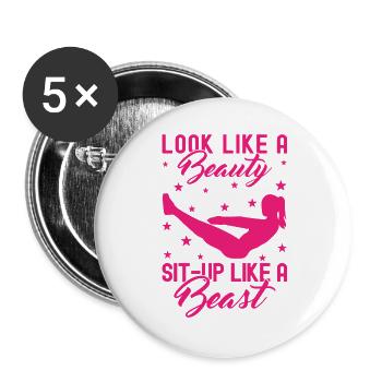 Fitness Fanatics A Beauty Sit-Up Like Beast - Buttons groß 56 mm (5er Pack) - Weiß - Vorne