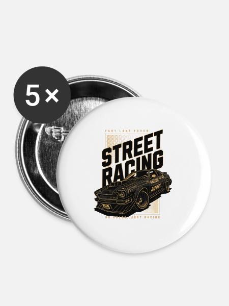 Straßenrennwagen-Print - Buttons groß 56 mm (5er Pack) - Weiß