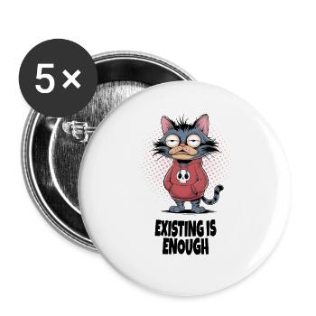 Exister suffit chat – Humour drôle de chat - Lot de 5 grands badges (56 mm) - blanc - Devant