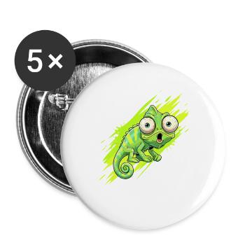 Neon Chamäleon Spritzer - Buttons groß 56 mm (5er Pack) - Weiß - Vorne