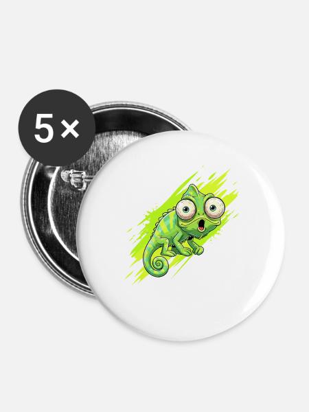 Neon Chamäleon Spritzer - Buttons groß 56 mm (5er Pack) - Weiß