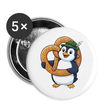 Dessin animé Bavaria du Pingouin mignon avec un bretzel - Lot de 5 grands badges (56 mm) - blanc - Devant