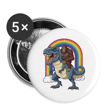 Bigfoot chevauchant un T-Rex Dinosaur Rainbow - Lot de 5 grands badges (56 mm) - blanc - Devant