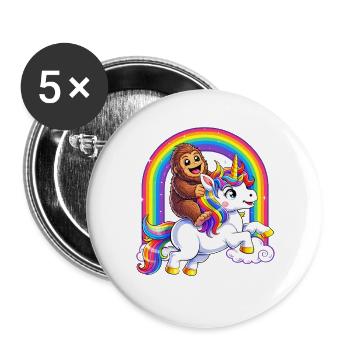 Bigfoot Riding Unicorn Lover Rainbow Sasquatch - Buttons groß 56 mm (5er Pack) - Weiß - Vorne