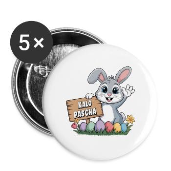 Kalo Pascha Osterhase Griechisches Ostern - Buttons groß 56 mm (5er Pack) - Weiß - Vorne