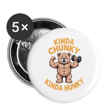 Cadeau de la blague de fitness Gym Bear Chunky Hunky Hunky Dicts de Fitness - Lot de 5 grands badges (56 mm) - blanc - Devant