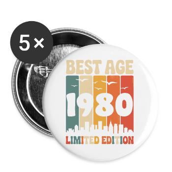 1980er Retro-Geburtstag 1980er Vintage 1980er - Buttons groß 56 mm (5er Pack) - Weiß - Vorne