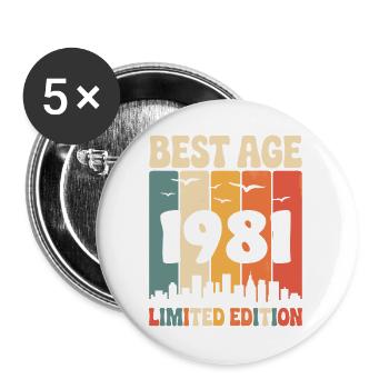 1981 Retro Geburtstag 1981 Vintage 1981 - Buttons groß 56 mm (5er Pack) - Weiß - Vorne