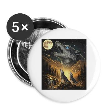 Mondnacht Wolf Rudel im Sternenlicht - Buttons groß 56 mm (5er Pack) - Weiß - Vorne