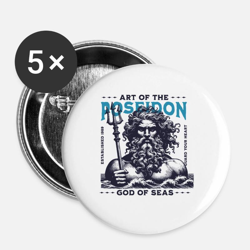 Poseidon Sea God - Buttons large 2.2''/56 mm (5-pack) - white