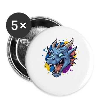 Éclaboussure néon tête de dragon bleue - Lot de 5 grands badges (56 mm) - blanc - Devant