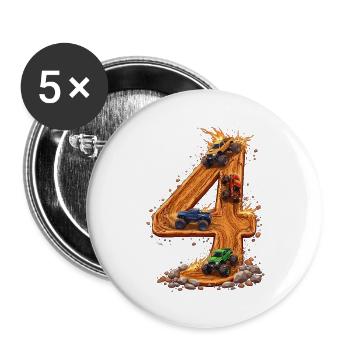 4th Birthday, 4 Year Old Boy, Monster Truck - Buttons large 2.2''/56 mm (5-pack) - white - Front