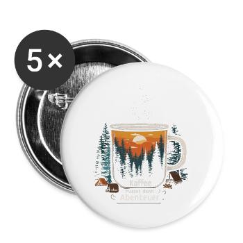 Camping Spruch Kaffee Wald Camper Morgen Outdoor - Buttons groß 56 mm (5er Pack) - Weiß - Vorne