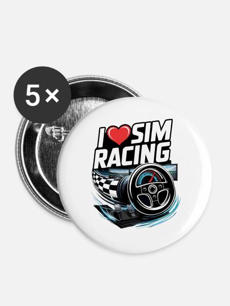 Ich liebe Sim Racing - Buttons groß 56 mm (5er Pack) - Weiß