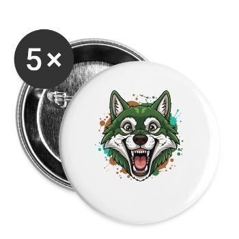 Loup vert avec des taches de peinture - Lot de 5 grands badges (56 mm) - blanc - Devant