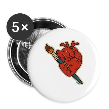Crimson Heart mit Pinselkunst - Buttons groß 56 mm (5er Pack) - Weiß - Vorne
