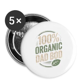 Corps de papa 100 % bio - Cadeau de papa drôle - Lot de 5 grands badges (56 mm) - blanc - Devant