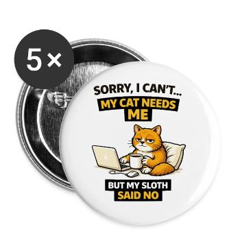 Katzen-Me-Zeit vs. Faultier-Weigerung - Buttons groß 56 mm (5er Pack) - Weiß - Vorne