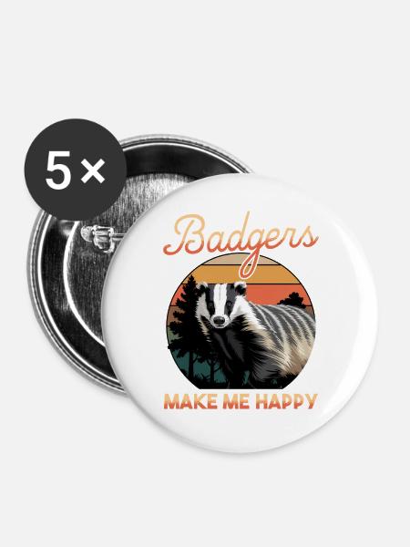 Funny Animal Badger - Buttons groß 56 mm (5er Pack) - Weiß