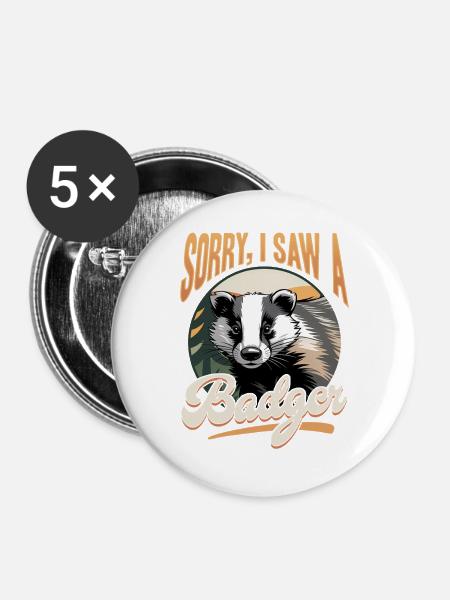 Funny Animal Badger - Buttons groß 56 mm (5er Pack) - Weiß