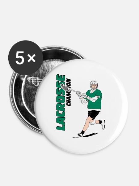Lacrosse Spieler - Buttons groß 56 mm (5er Pack) - Weiß