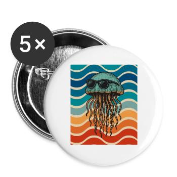 Beach jellyfish with sunglasses - Buttons large 2.2''/56 mm (5-pack) - white - Front