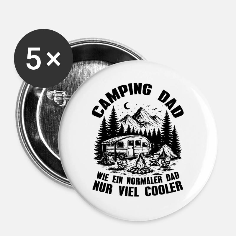 Camping Dad - Wie ein normaler Dad nur viel cooler - Buttons groß 56 mm (5er Pack) - Weiß