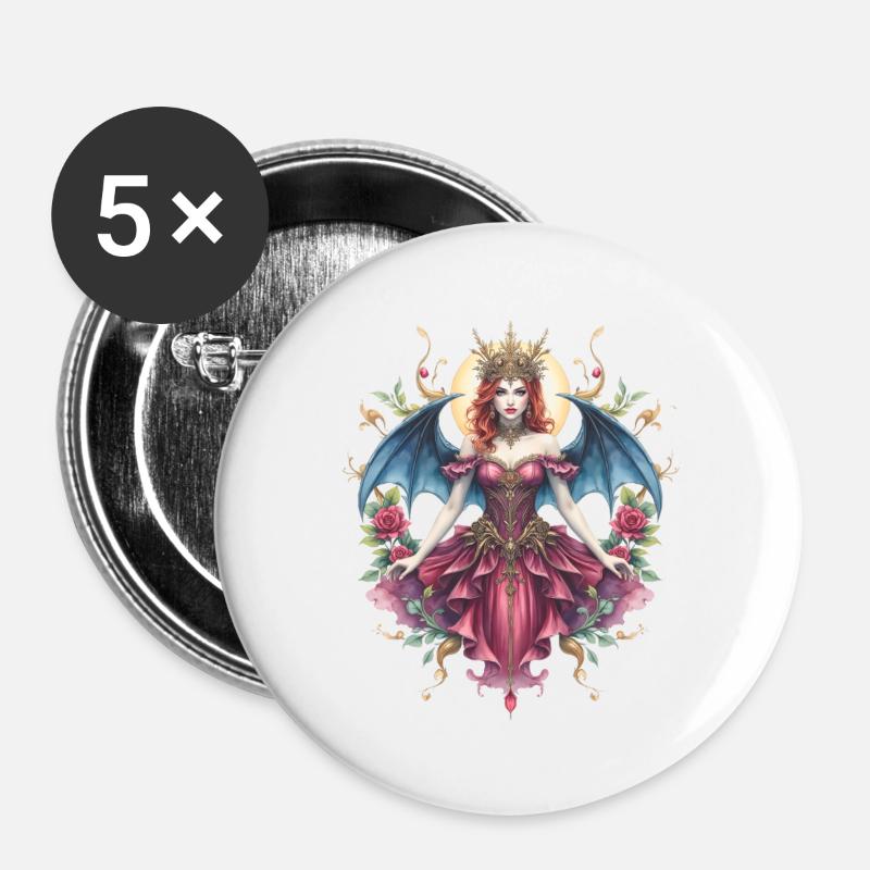 Gothic winged queen among roses - Buttons large 2.2''/56 mm (5-pack) - white
