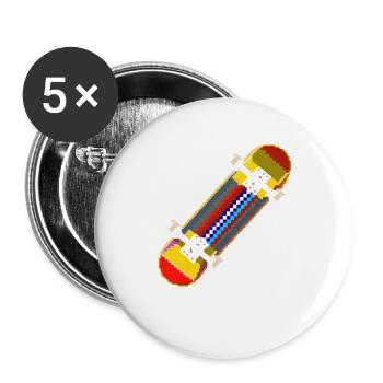 Skateboard Pixel Grafik - Buttons groß 56 mm (5er Pack) - Weiß - Vorne